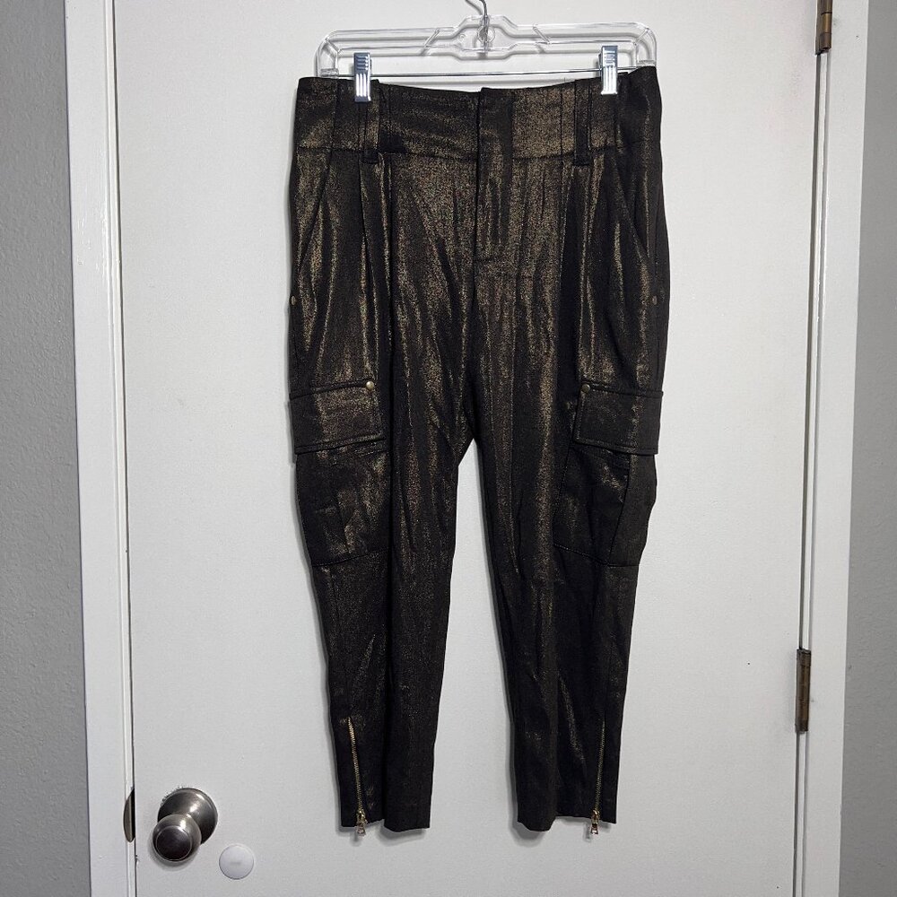 Alice + Olivia Metallic Cropped Metallic Black and Gold Pants Women's Size Small
